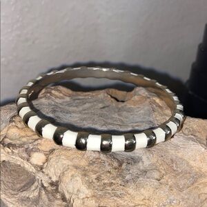 Vintage FORNASH Silver Gold Tone Alloy Ivory Enamel Bangle Bracelet